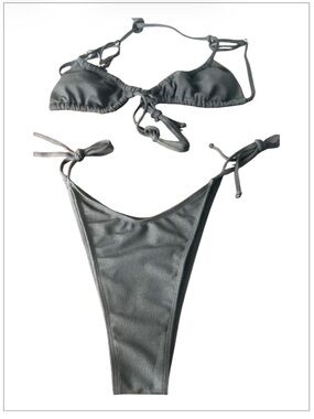 Zaful High Cut Strappy Black Triangle Bikini Side Tie Size S